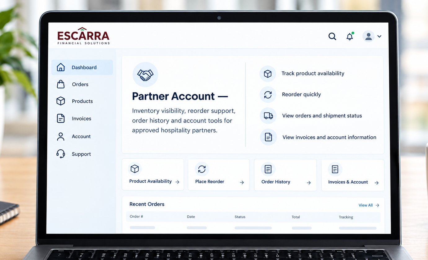 Escarra partner account dashboard on a laptop