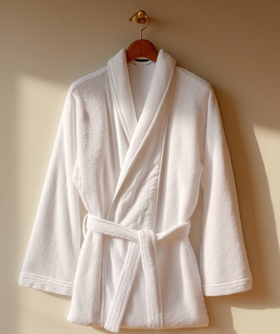White hotel robe on a hanger